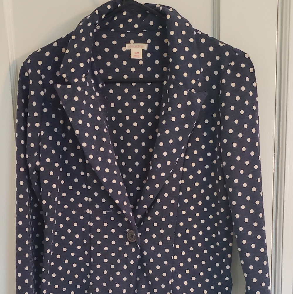 Xhilaration navy blue polka dot cropped blazer